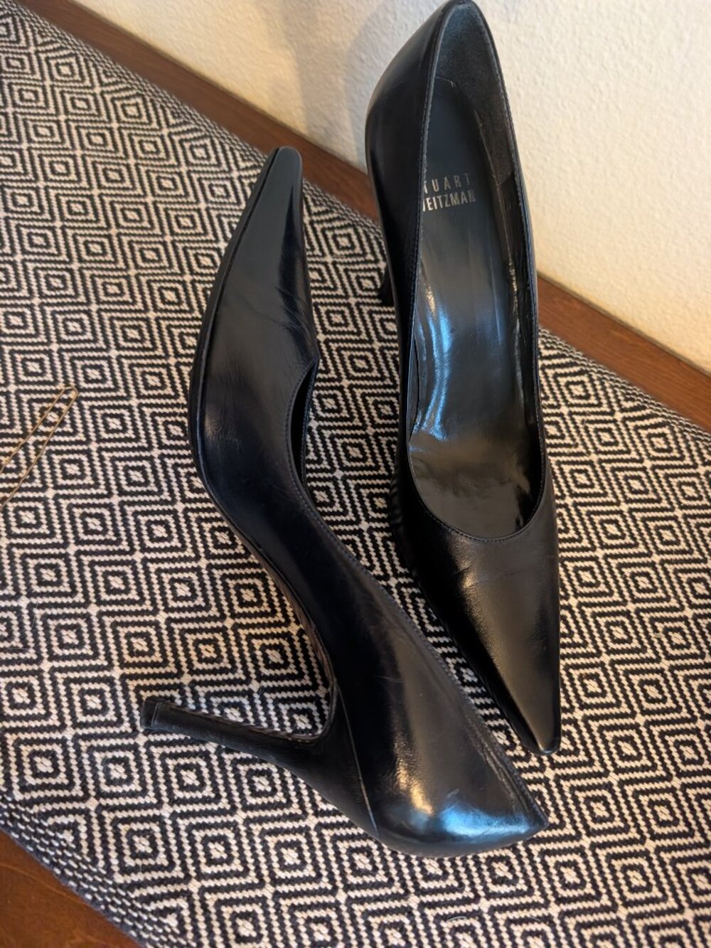 Stuart Weitzman Power 85 Stiletto Pump Navy Leather 8.5N narrow LIKE NEW!